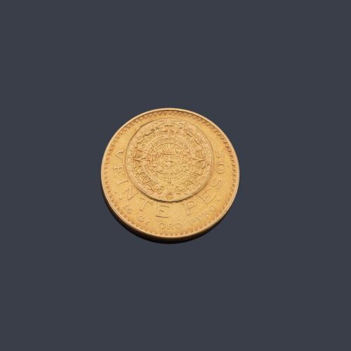  Moneda de 20 pesos Mexicanos en oro de 22K.