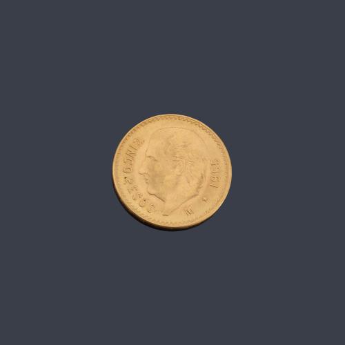  Moneda de 5 pesos mexicanos en oro de 22 K.