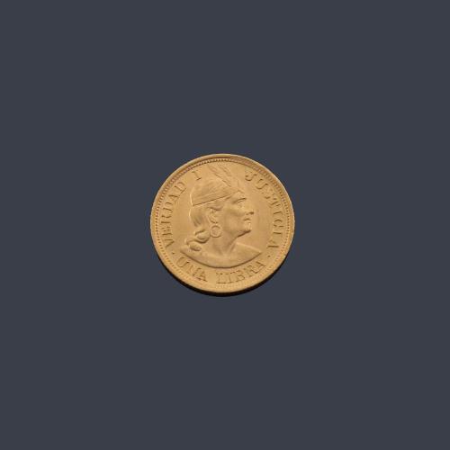  Moneda República Peruana, 1 libra en oro de 22 K.