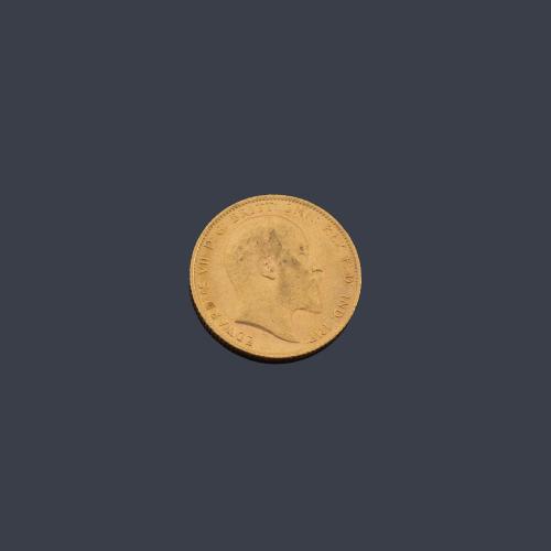  Moneda de libra esterlina, Eduardo VII en oro de 22 K.