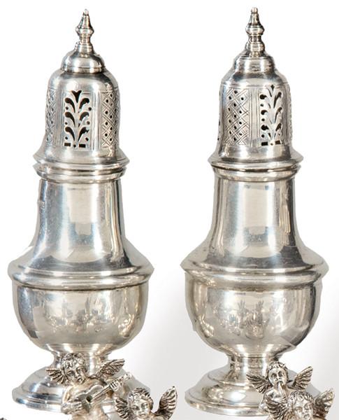  Pareja de azucareros de plata inglesa punzonada Ley Sterling, Chester 1911.