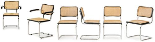  Marcel Breuer (1902-1981) Reedición
Conjunto de 8 sillas modelo Cesca, seis sillas de ellas sin brazos (B32) y dos con brazos (B64).