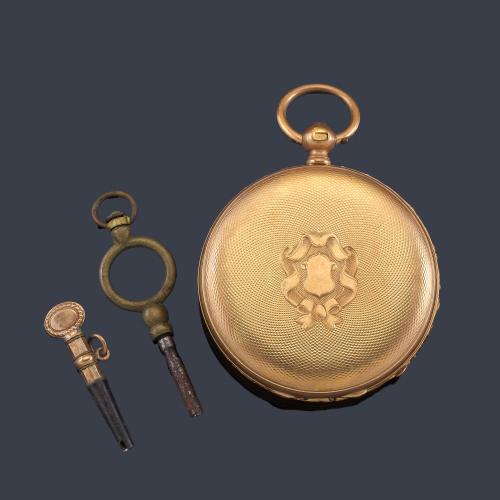 Lote 2532
Reloj saboneta de colgar con caja en oro amarillo de 18 K.