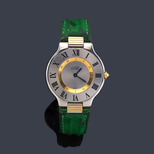 Lote 2567
CARTIER Must 21  nº 1330 de señora con caja  en acero y oro de 18 K.