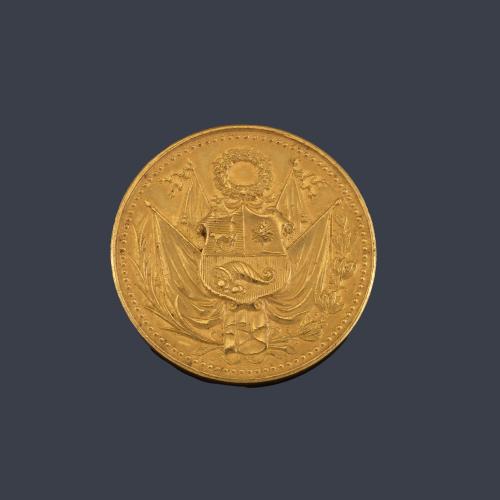 Lote 2601
Moneda conmemorativa 3 r. congreso científico Pan-Americano Lima 20 Diciembre 1924 - 6 Enero 1925, en oro de 22 K.