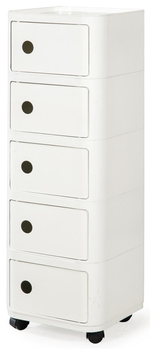 Lote 1307
Anna Castelli Ferrieri (Milán 1918-2006) para Kartell diseño 1967
Mesa auxiliar cuadrada modelo Componibili de 5 cajones sobre ruedas