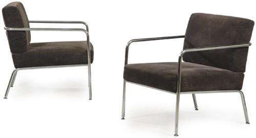 Lote 1312
Pareja de butacas con estructura tubular de metal cromado y tapicería de tela marrón.
S. XX