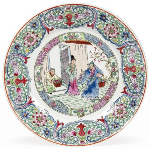 Lote 1393
Plato de porcelana china escena de personajes S. XX