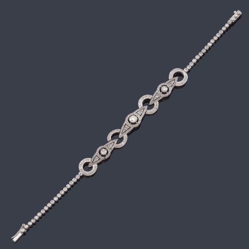  Pulsera estilo 'art decó' con diamantes talla antigua y rosa de aprox. 3,00 ct en total.