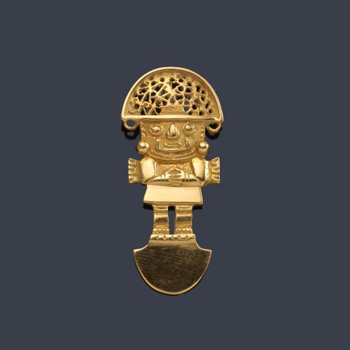  Colgante representando al Dios Inca Inti en oro amarillo de 18K.