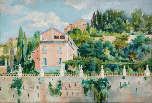  ESCUELA GRANADINA S. XIX - Vista de un carmen de Granada