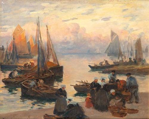  FERNAND-MARIE-EUGÈNE LE GOUT-GÉRARD - Atardecer en el puerto Concarneau, Bretaña
