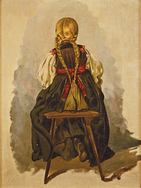 ESCUELA CENTROEUROPEA S. XIX - Niña con trenzas de espaldas