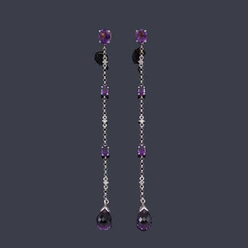  Pendientes largos de amatistas y diamantes