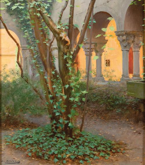 RAMÓN CASAS - Claustro de Sant Benet de Bages. c. 1920.