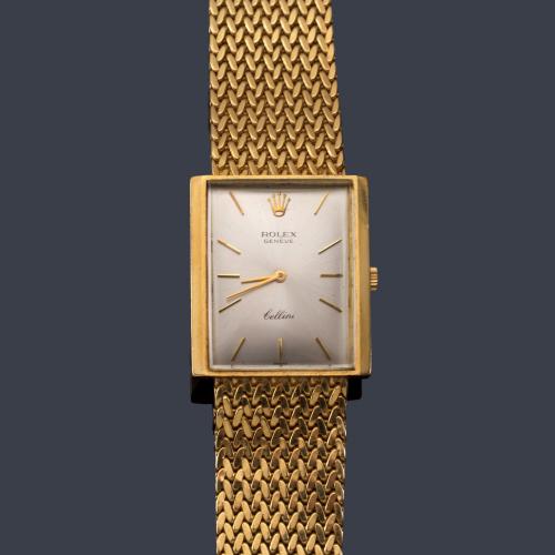  ROLEX Cellini de caballero con caja y brazalete en oro amarillo de 18 K.