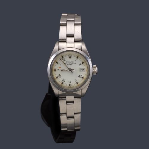 ROLEX Oyster Perpetual Date ref.6916 de señora con caja y brazalete en acero.Con estuche y documentación