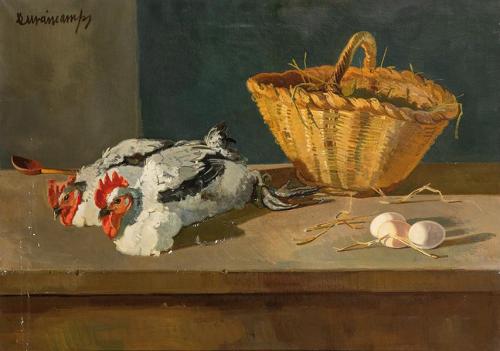  RAFAEL DURANCAMPS - Naturaleza muerta con gallinas