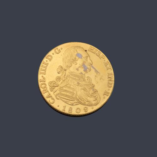  Réplica moneda de  Carlos IV 8 escudos Madrid 1809 MD en oro de 18 K.