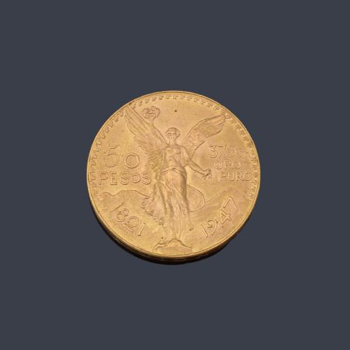  Moneda de 50 pesos Mexicanos en oro de 22K.