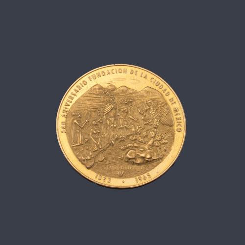  Moneda conmemorativa "640 Aniversario Fundación de la Ciudad de México " 1323 - 1965 en oro de 22 K.
