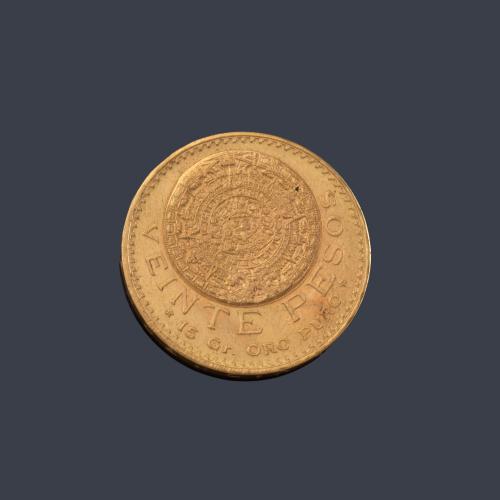  Moneda de 20 pesos Mexicanos en oro de 22K.