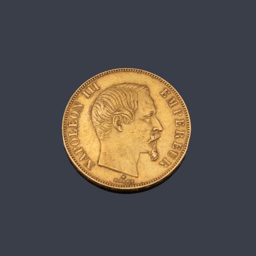  Napoleón III 50 Francos franceses 1858 en oro de 22 K.