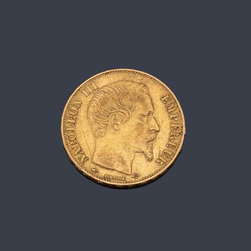 Napoleón III 20 francos franceses 1856 en oro de 22 K