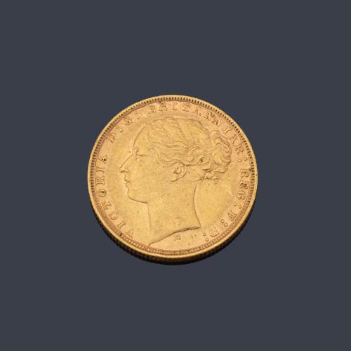  Moneda Reina Victoria, libra, Gran Bretaña en oro.
