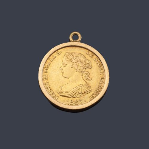  Moneda Isabel II 4 escudos colgada