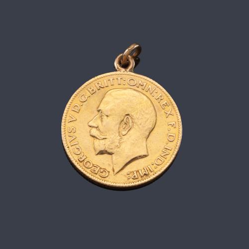  Moneda Jorge V, libra inglesa en oro de 22 K , colgada.