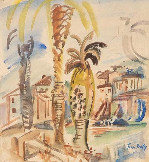  JEAN DUFY - Pueblo con palmeras