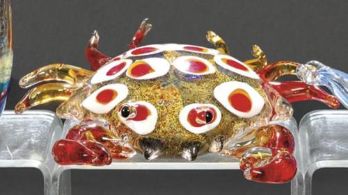  Cangrejo de cristal de Murano con inclusión de polvo de oro y de plata.