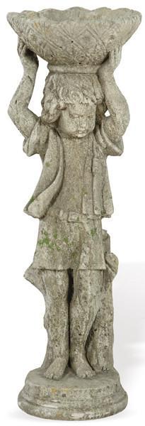  Bebedero de aves en forma de Niño con recipiente avenerado en la cabeza, en arenisca para jardín.