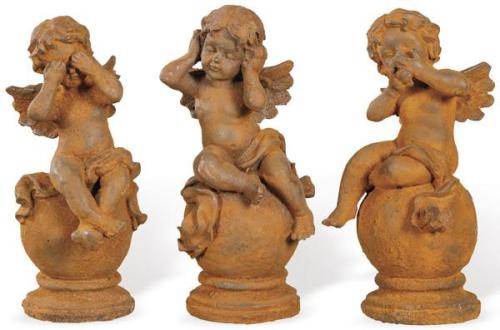  "Ver Oir y Callar" tres ángeles de hierro colado para jardín.