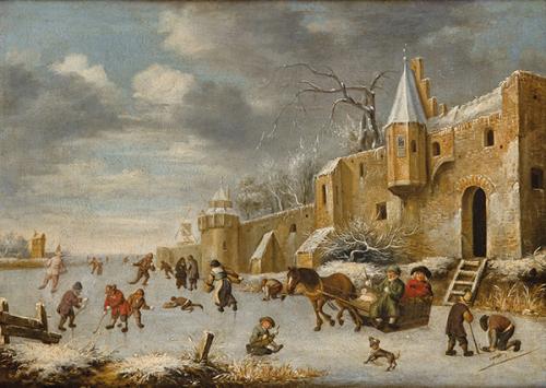 SEGUIDOR DE KLAES MOLENAER S. XVII - Paisaje nevado con patinadores