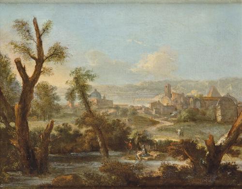 ESCUELA HOLANDESA S. XVII - Paisaje con caminantes y mar al fondo