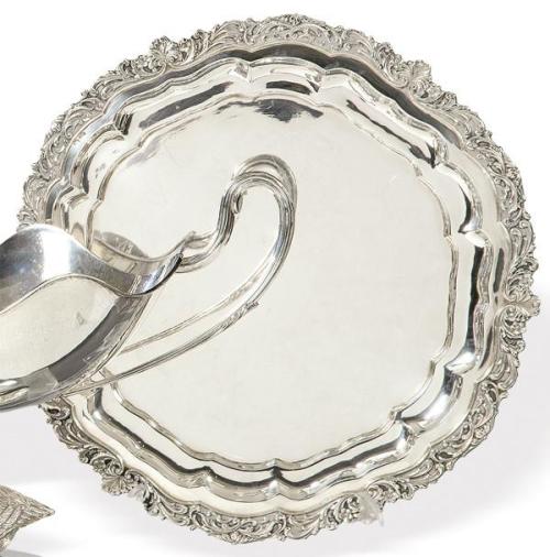  Salvilla de plata española punzonada 1ª Ley de Orfebrería Rizomera con marca comercial de J. Pérez Fernández.