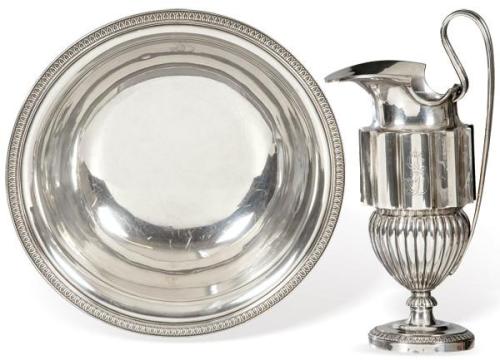  Aguamanil de plata española punzonada Juán Sellán, Madrid Villa y Corte 1846 y 1847.