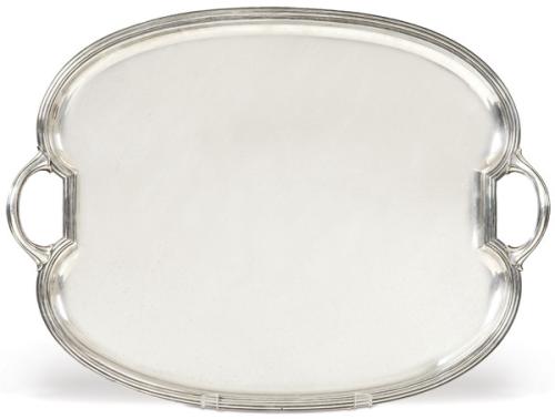  Gran bandeja de dos asas, de plata francesa punzonada Ley 950 de Tetard Freres, París pp. S. XX.