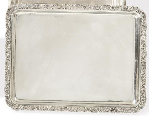  Bandeja rectangular de plata española punzonada 1ª Ley de Durán.
