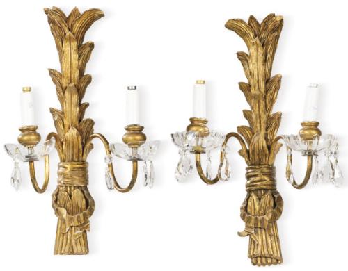  Pareja de apliques de pared de madera y cristal