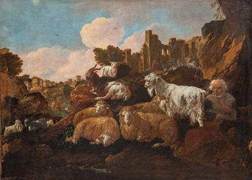  PHILIP PETER ROOS, CONOCIDO COMO ROSA DA TIVOLI - Escena pastoril