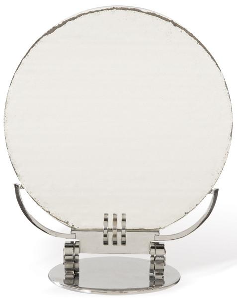 Espejo de tocador art decó, con estructura de metal cromado.