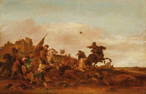 JACQUES COURTOIS, "LE BOURGIGNON" Y TALLER - Escena de batalla