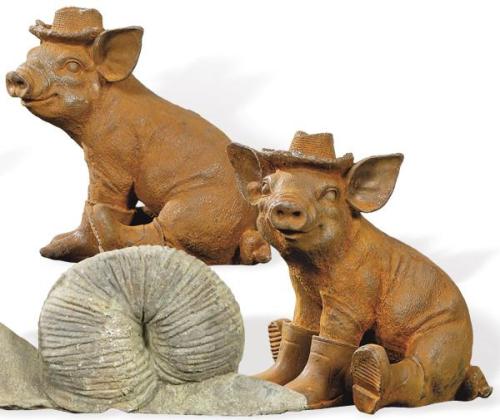  Pareja de cerdos sentados de hierro colado para jardín.