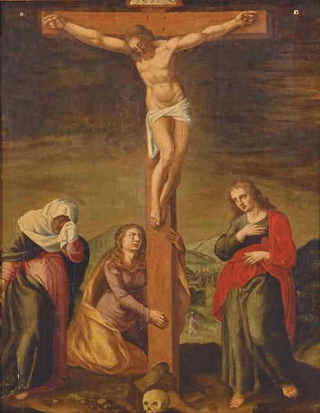 ESCUELA ESPAÑOLA PPIOS. S. XVII - Escena de Calvario con la Virgen y San Juan