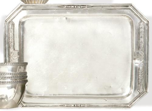  Bandeja rectangular Art Deco en plata española punzonada Ley 916 pp. S. XX.