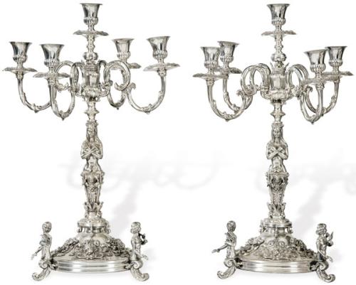  Pareja de candelabros de plata española punzonada 1ª Ley de Silver Gena