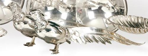  Pareja de faisanes de plata española punzonada 1ª Ley.